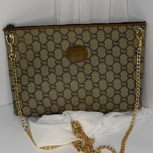 Vintage Gucci Plus Clutch Shoulder Bag GG web Authentic Monogram Canvas